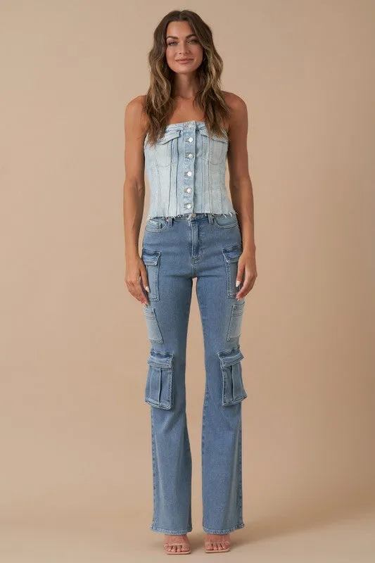 Denim Lab USA HIGH RISE CARGO BOOTCUT DENIM