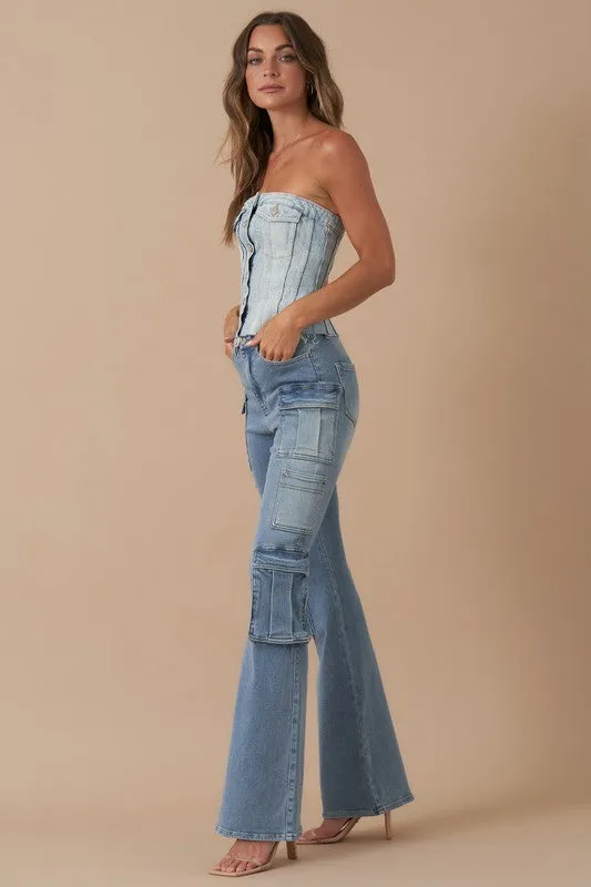 Denim Lab USA HIGH RISE CARGO BOOTCUT DENIM