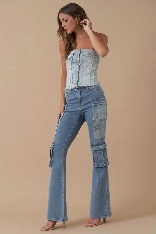 Denim Lab USA HIGH RISE CARGO BOOTCUT DENIM