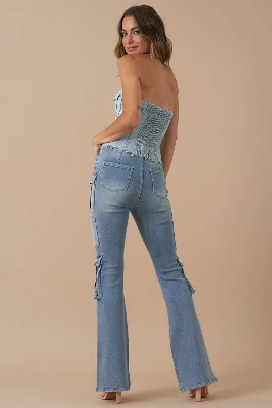 Denim Lab USA HIGH RISE CARGO BOOTCUT DENIM