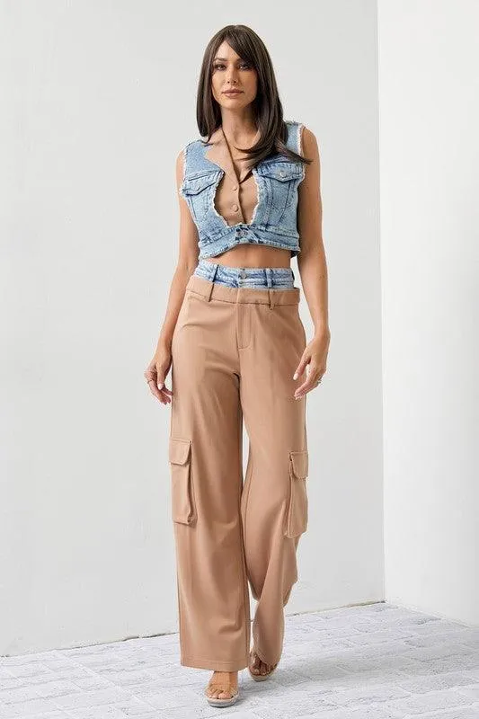 DENIM VEST WITH CARGO PANT TWO TONE SET