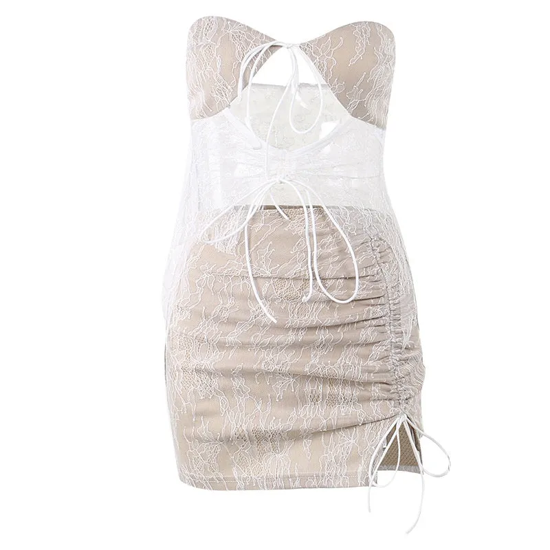 Denise Lace Print Sexy Two Piece Set Mini Dress