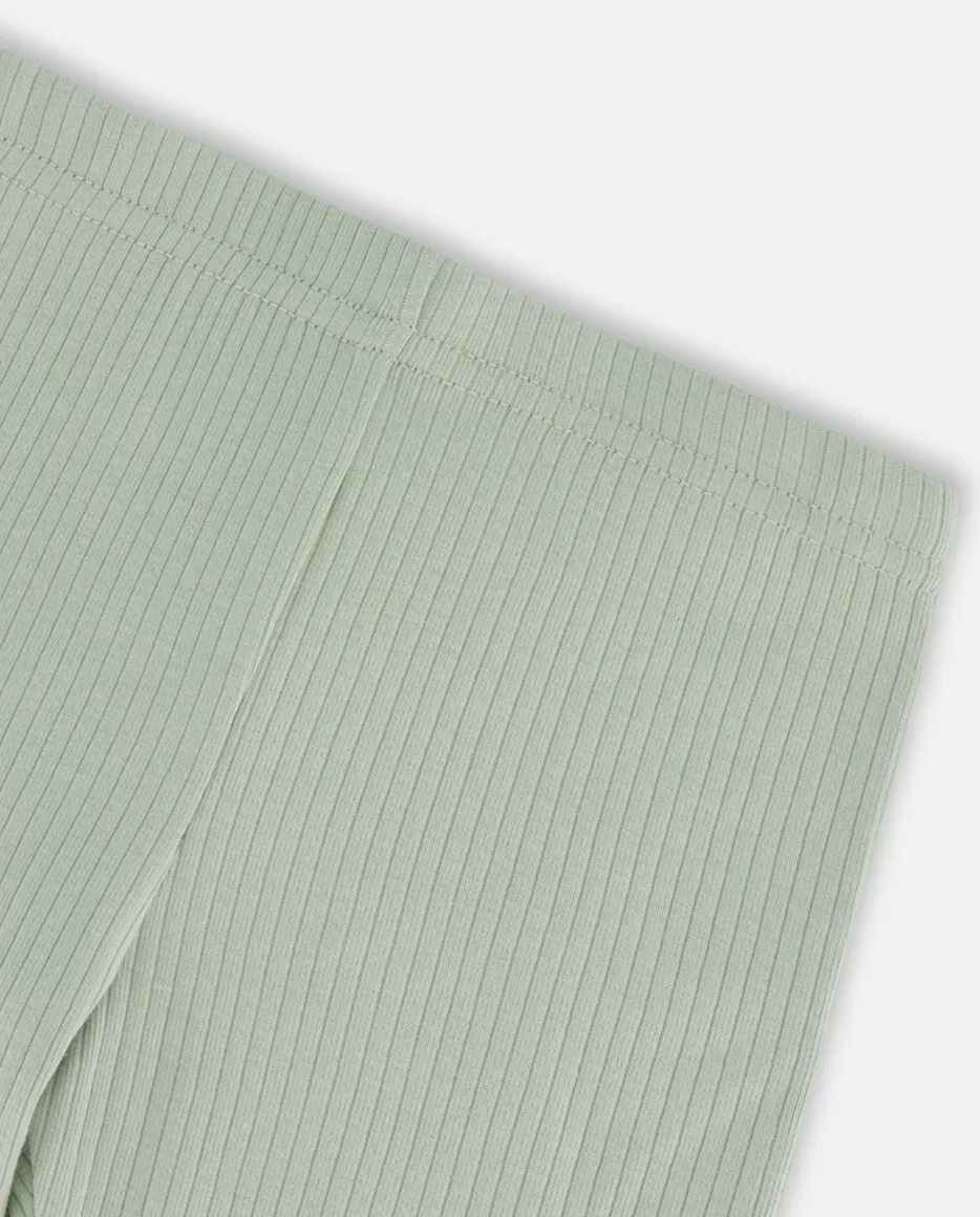 Deux Par Deux Rib Frill Capri Legging Frosty Green