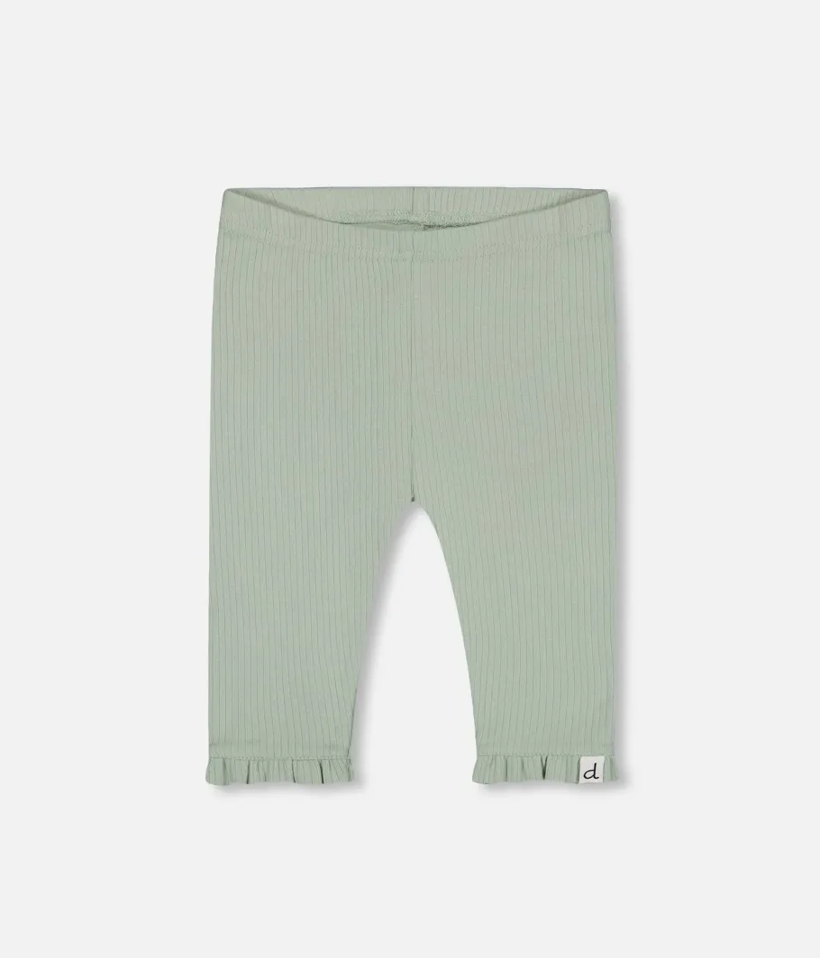 Deux Par Deux Rib Frill Capri Legging Frosty Green
