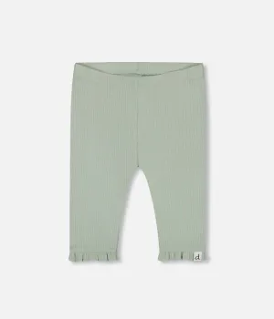 Deux Par Deux Rib Frill Capri Legging Frosty Green