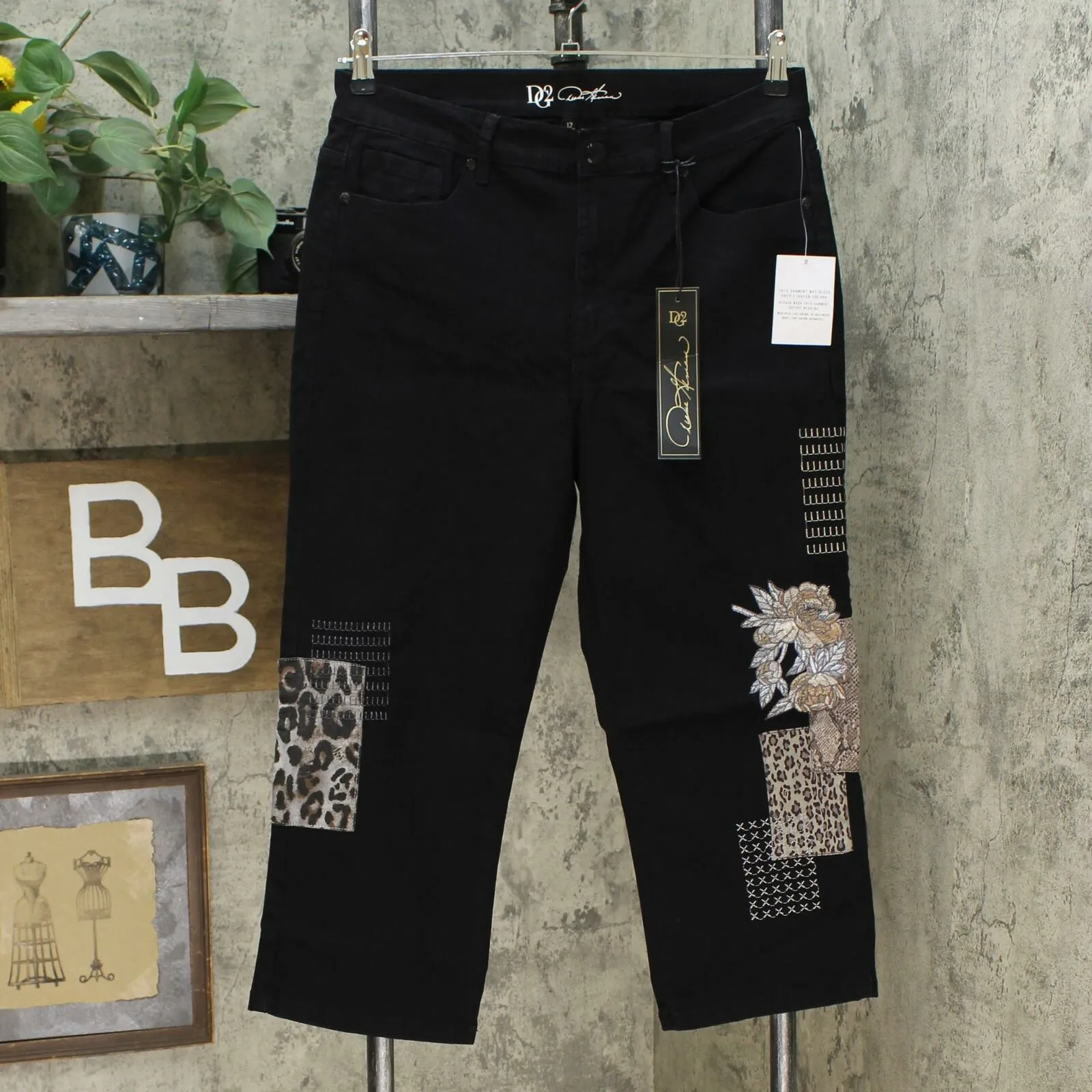 DG2 by Diane Gilman Women's Embroidered Stretch Denim Cropped Jeans