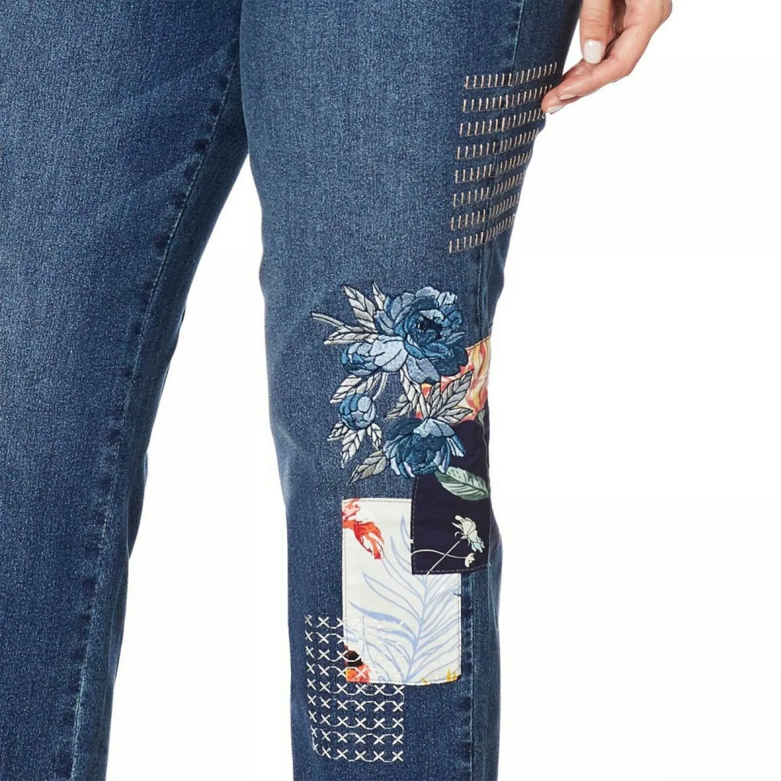 DG2 by Diane Gilman Women's Embroidered Stretch Denim Cropped Jeans