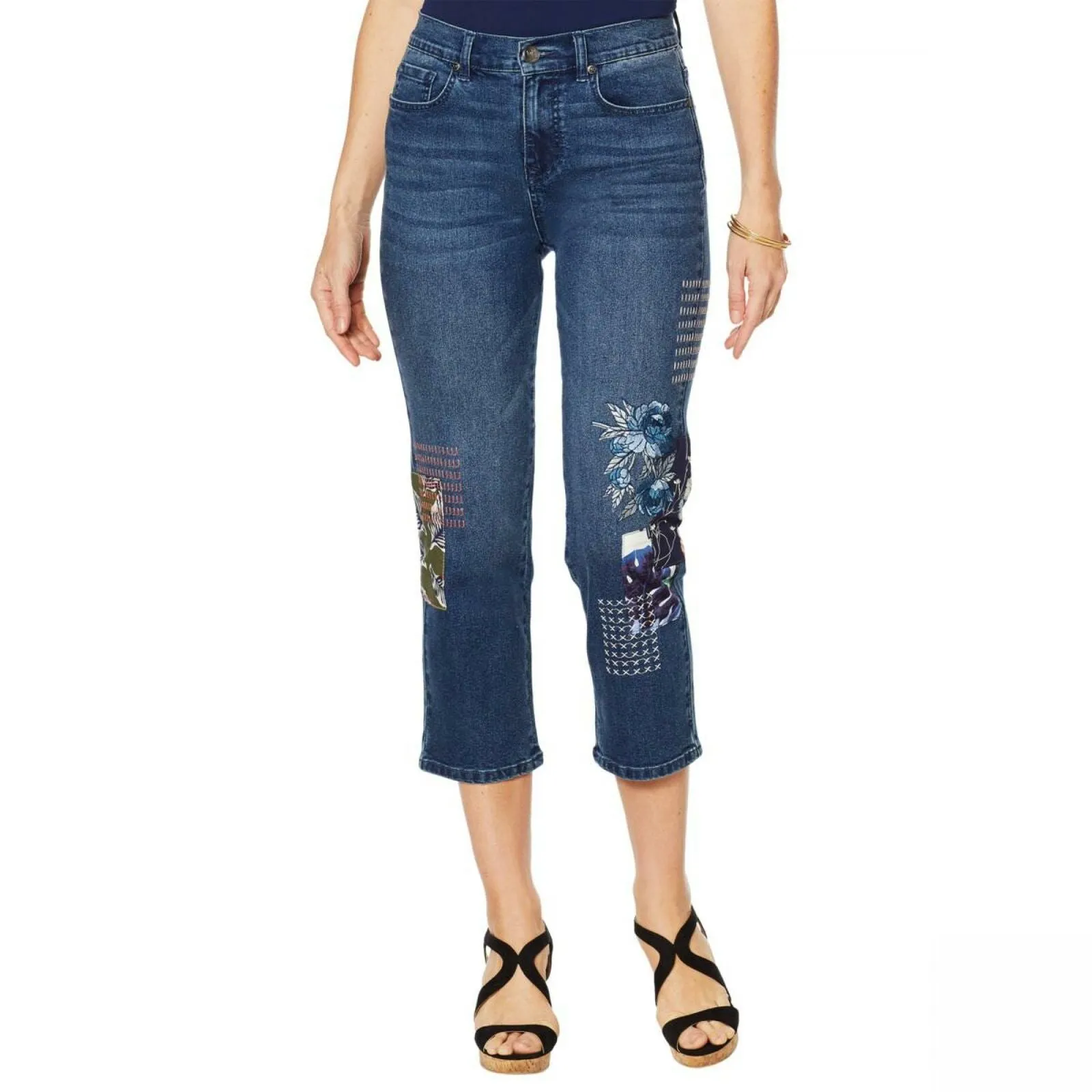 DG2 by Diane Gilman Women's Embroidered Stretch Denim Cropped Jeans