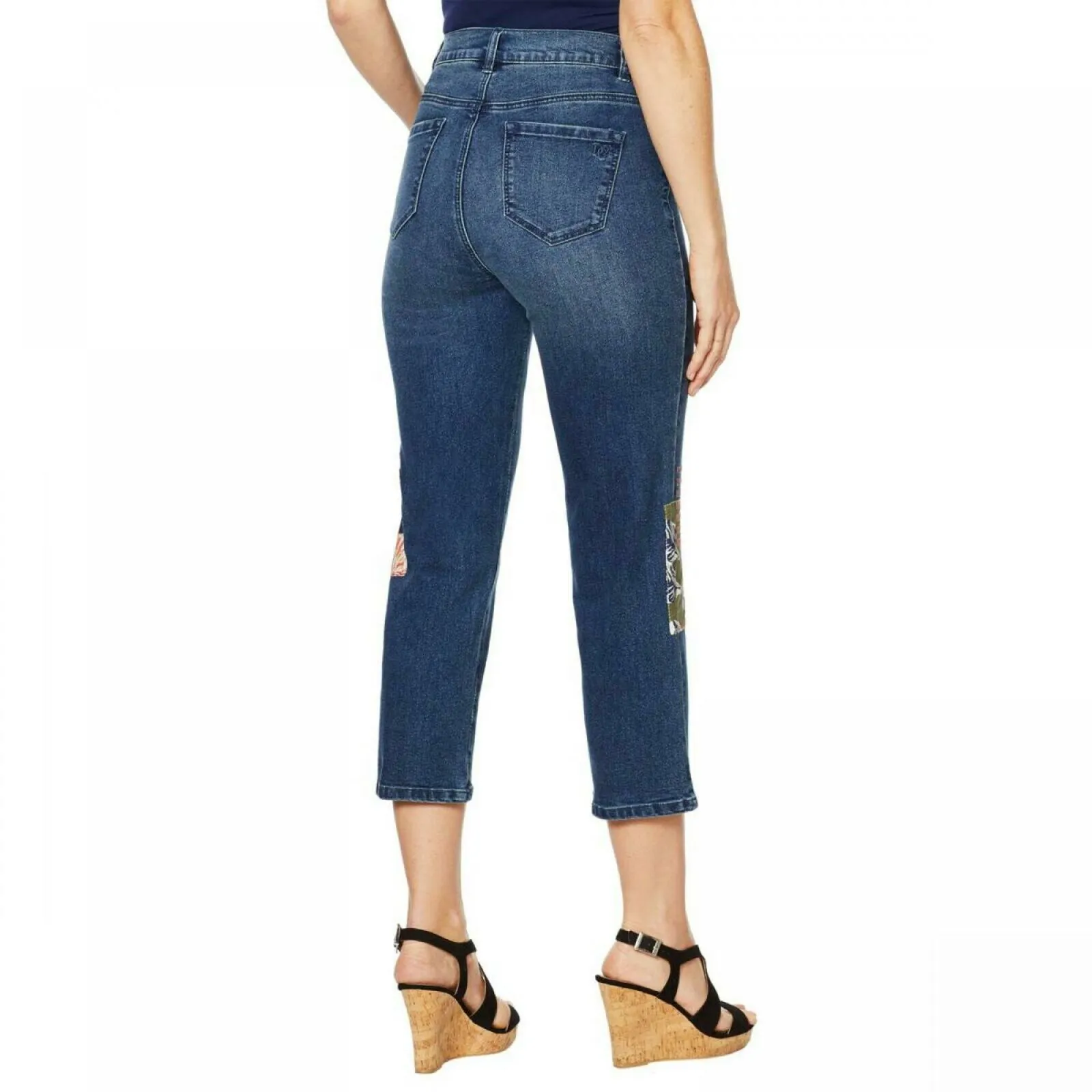 DG2 by Diane Gilman Women's Embroidered Stretch Denim Cropped Jeans