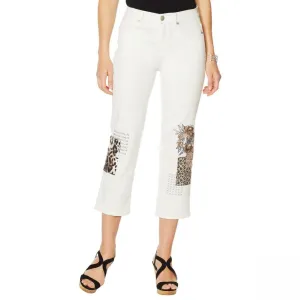 DG2 by Diane Gilman Women's Petite Stretch Embroidered Cropped Jeans