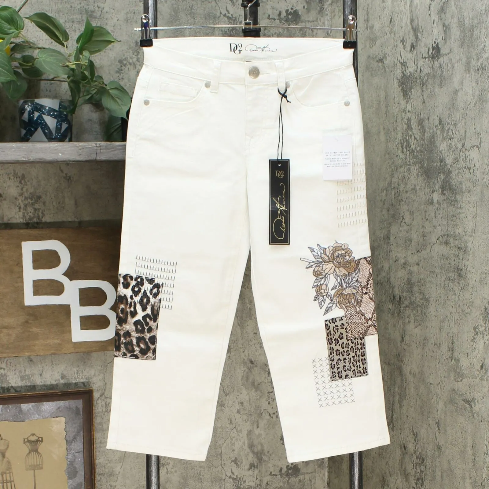 DG2 by Diane Gilman Women's Petite Stretch Embroidered Cropped Jeans