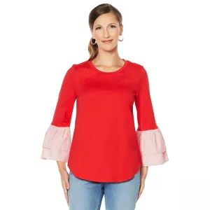 DG2 by Diane Gilman Women's Plus Size Striped Poplin Double Ruffle Top