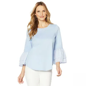 DG2 by Diane Gilman Women's Striped Poplin Double Ruffle Top