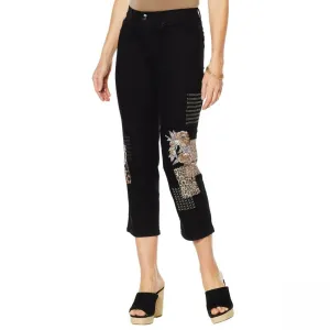 DG2 by Diane Gilman Women's Tall Classic Stretch Embroidered Cropped Jeans