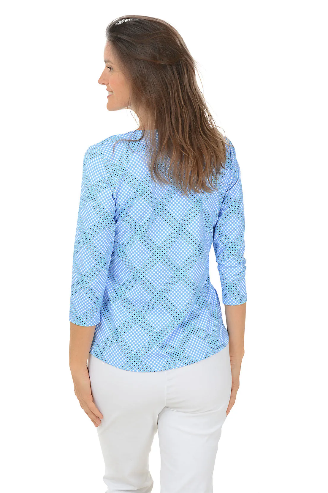 Diagonal Gingham Classic UPF50  V-Neck Top