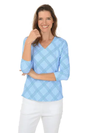 Diagonal Gingham Classic UPF50  V-Neck Top