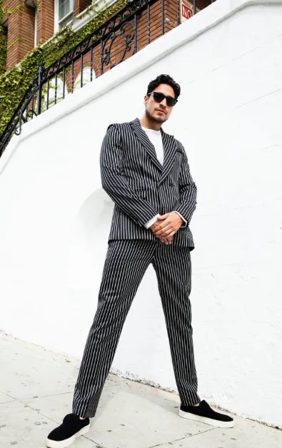 Double Breasted Pencil Striped Blazer
