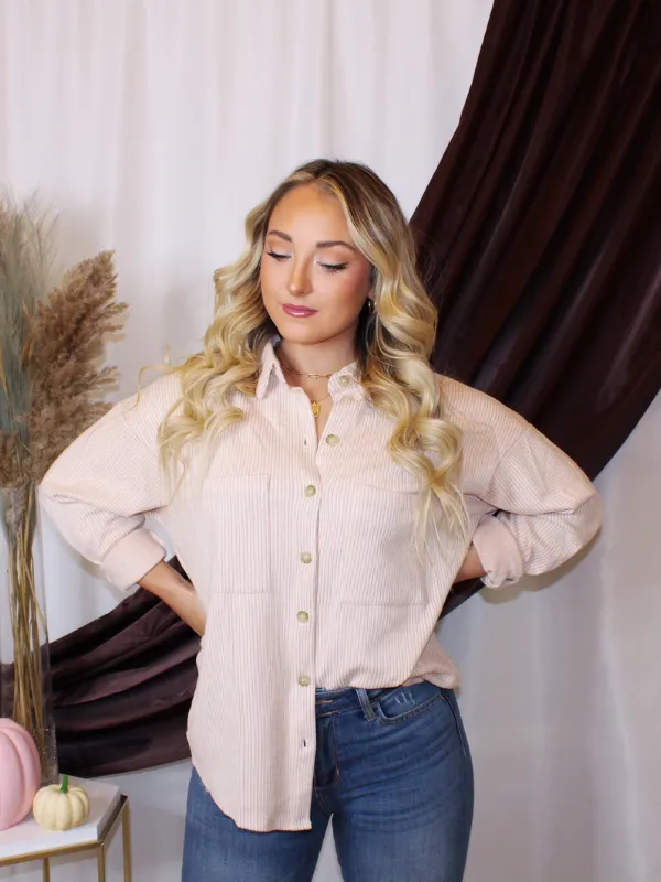 Down To Chill Corduroy, White/Pink Stripe