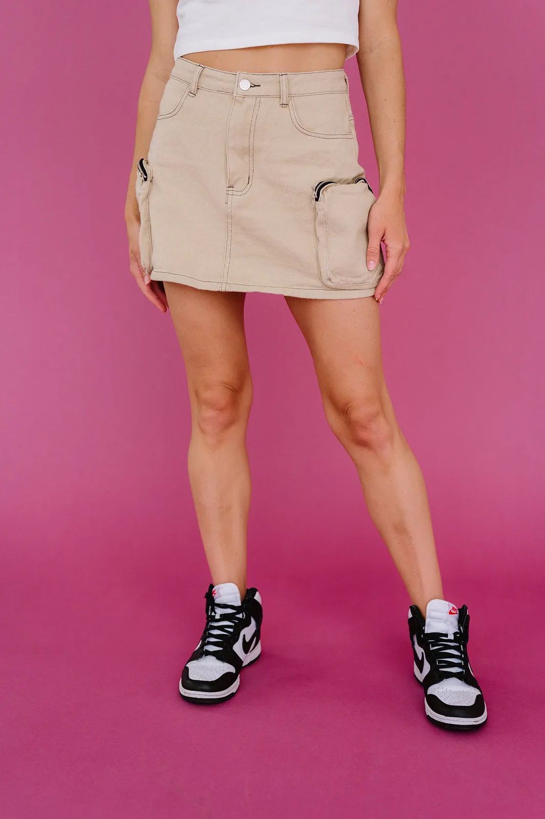 Downtown Girl Cargo Skirt// Tan