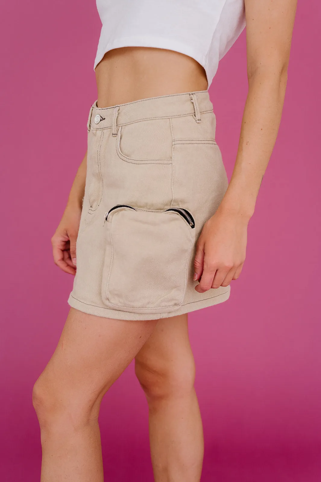 Downtown Girl Cargo Skirt// Tan