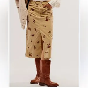 Driftwood Women's Piper Corduroy Floral Skirt Size 24 Boho Cottagecore New