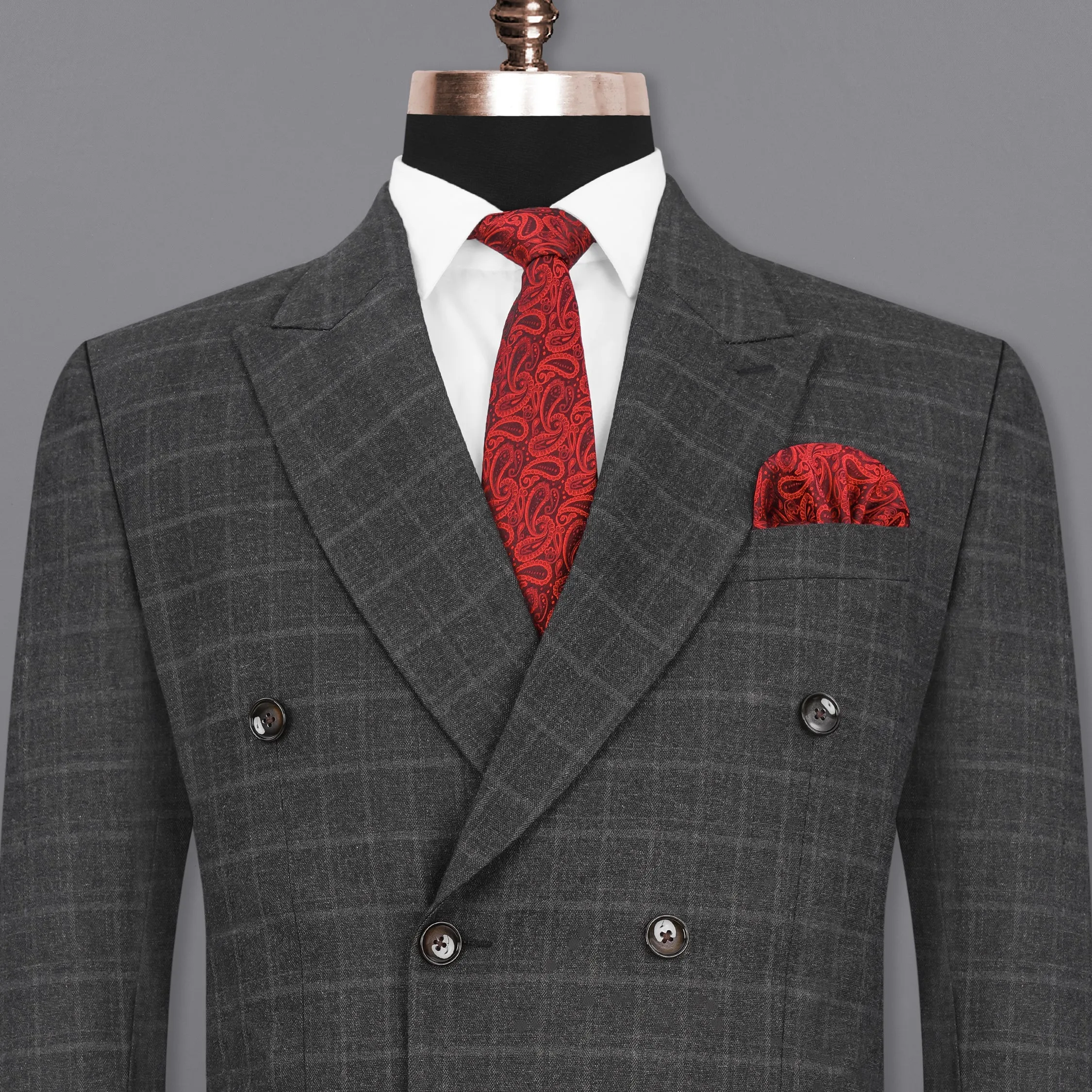 Dune Gray windowpane Double Breasted Blazer