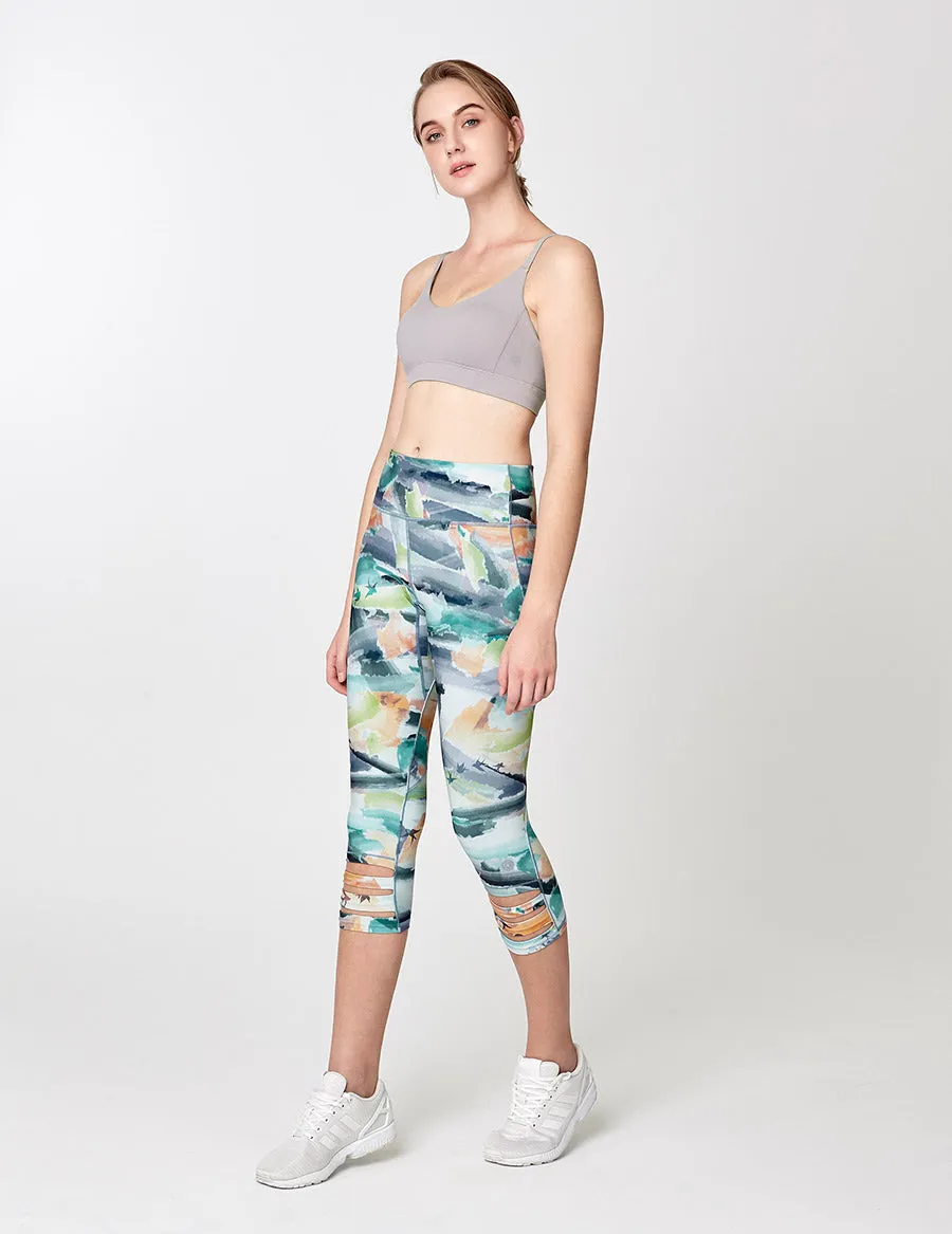 easyoga LESPIRO Loop In Cropped Tights - F90 Bright Ink Clouds