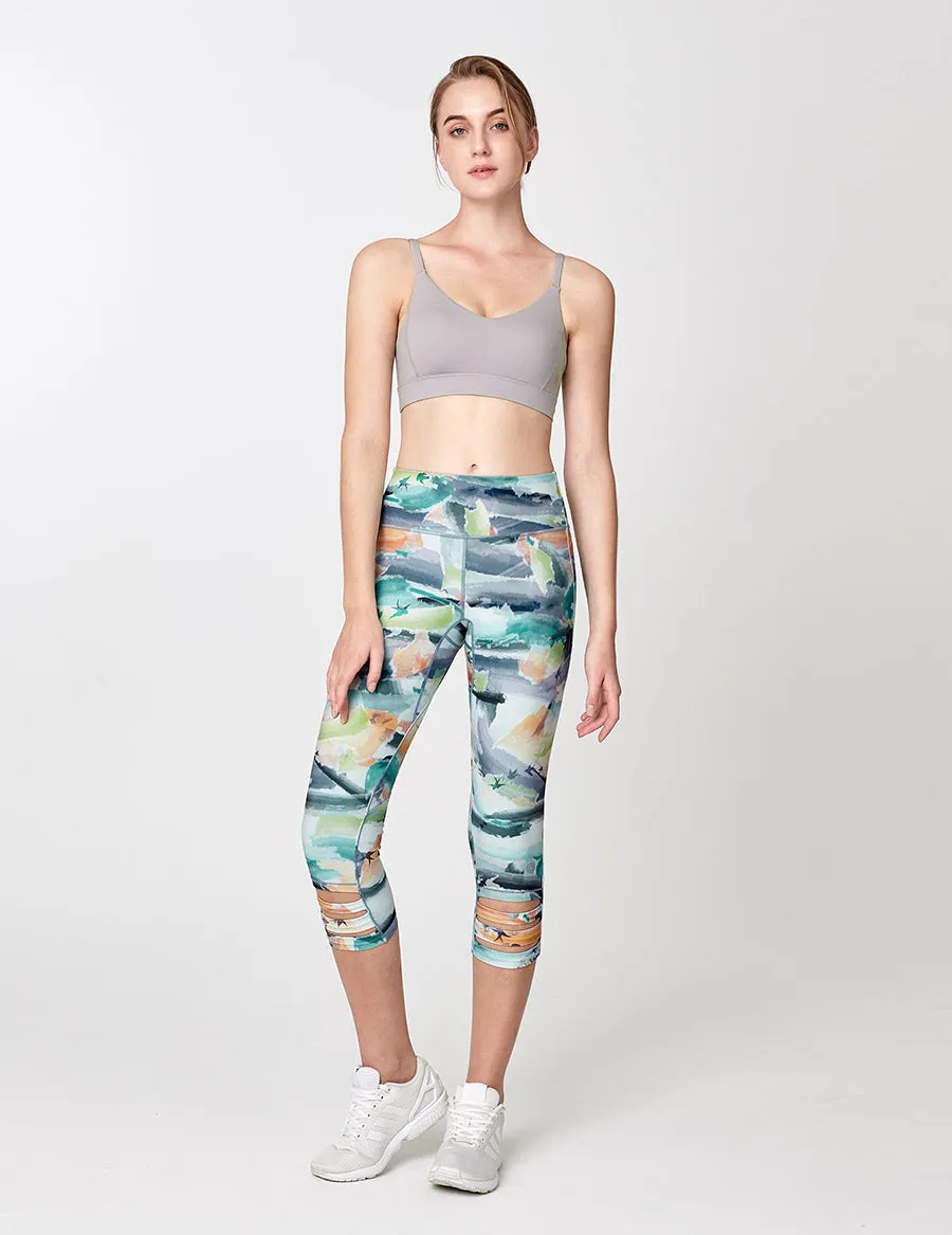 easyoga LESPIRO Loop In Cropped Tights - F90 Bright Ink Clouds