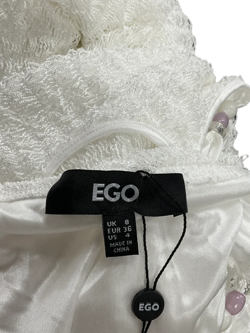 Ego Halterneck Cut Out Beaded Detail Maxi Dress In White Texture UK 8