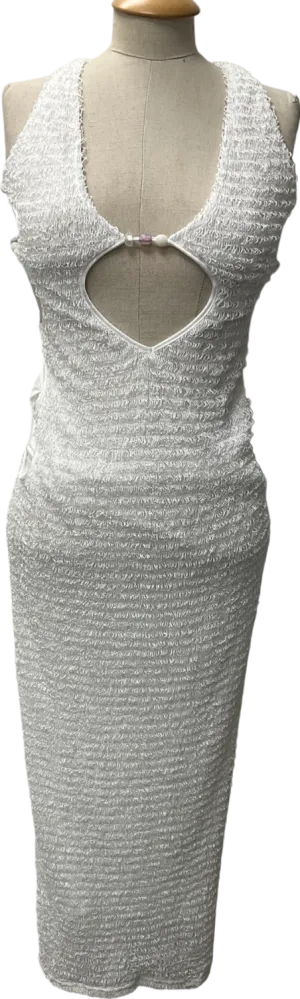 Ego Halterneck Cut Out Beaded Detail Maxi Dress In White Texture UK 8