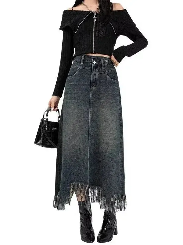 Elegant High-waisted  Fringe Skirt