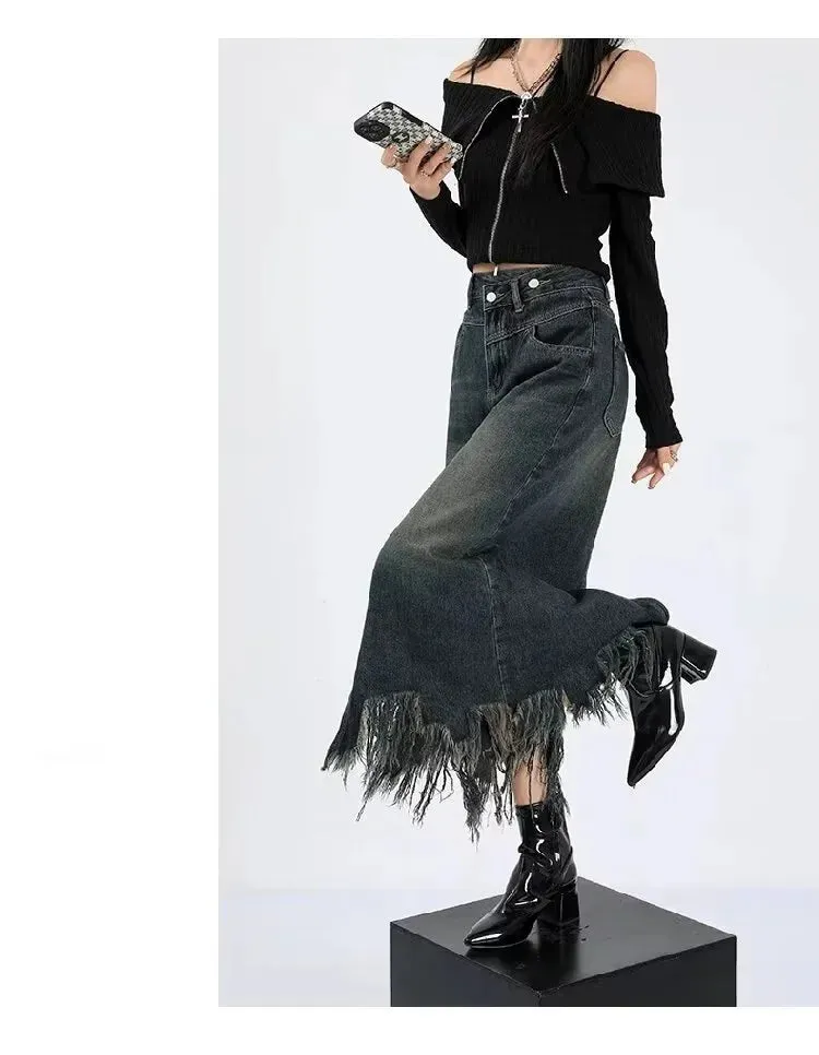 Elegant High-waisted  Fringe Skirt