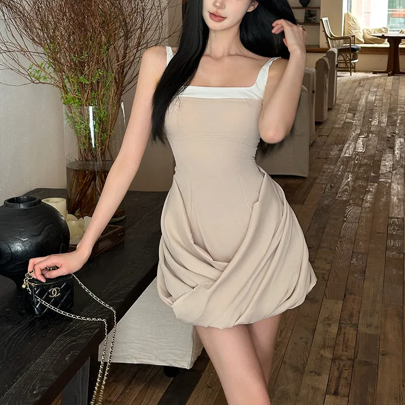 Elegant Square Neck Slim Fit Light Color Dress