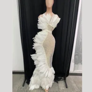 Elegant White Feather Mesh See Through