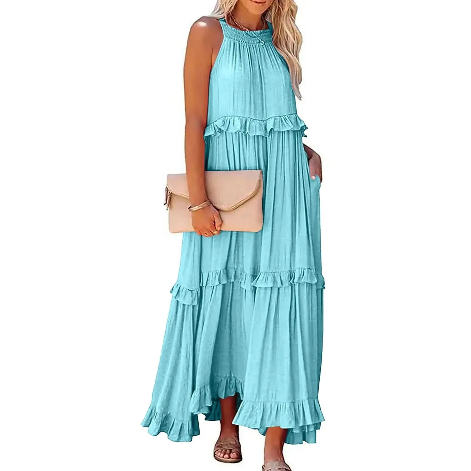 Elegant Women's Beach Dresses - Sleeveless A-Line Ankle-Length for Summer 2025