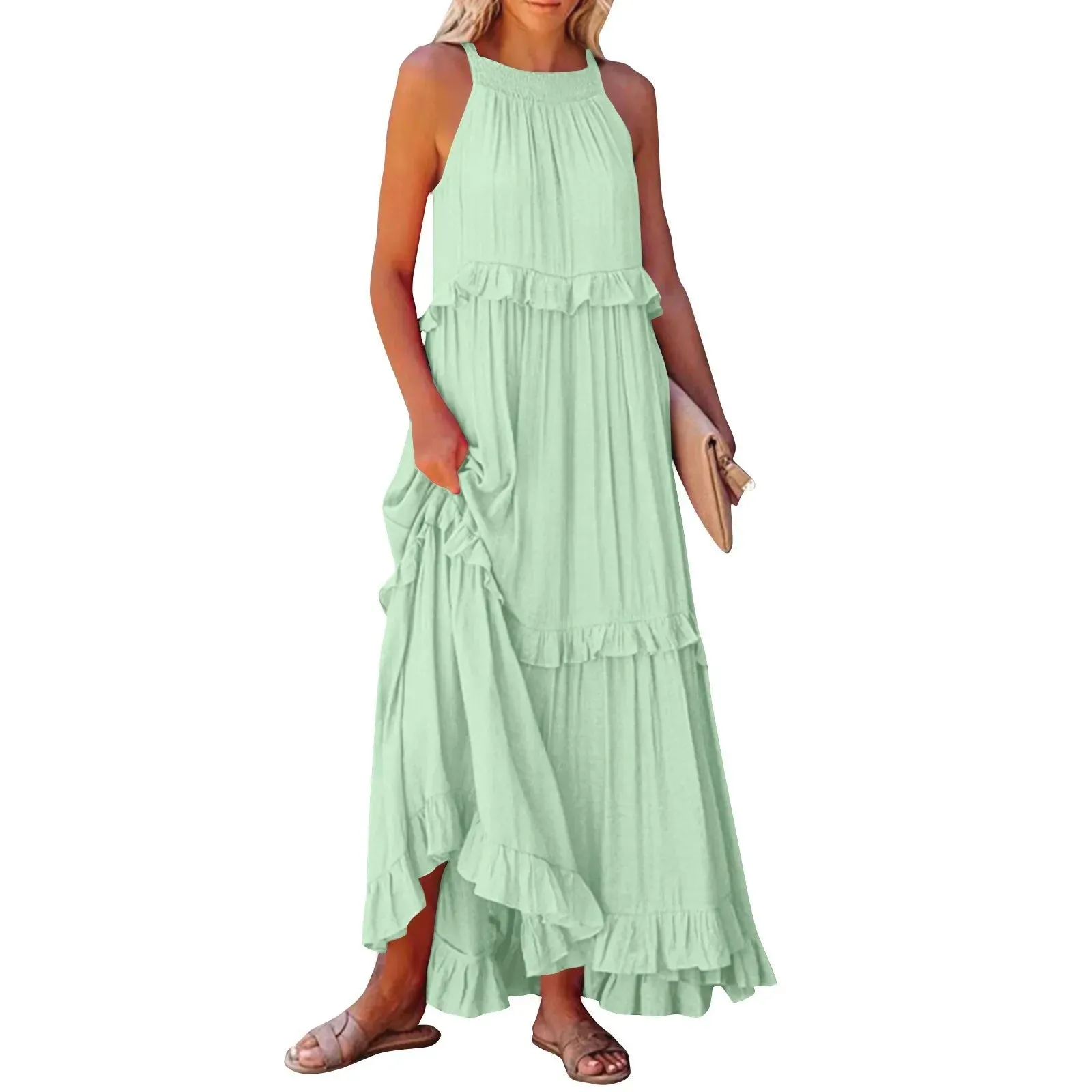 Elegant Women's Beach Dresses - Sleeveless A-Line Ankle-Length for Summer 2025
