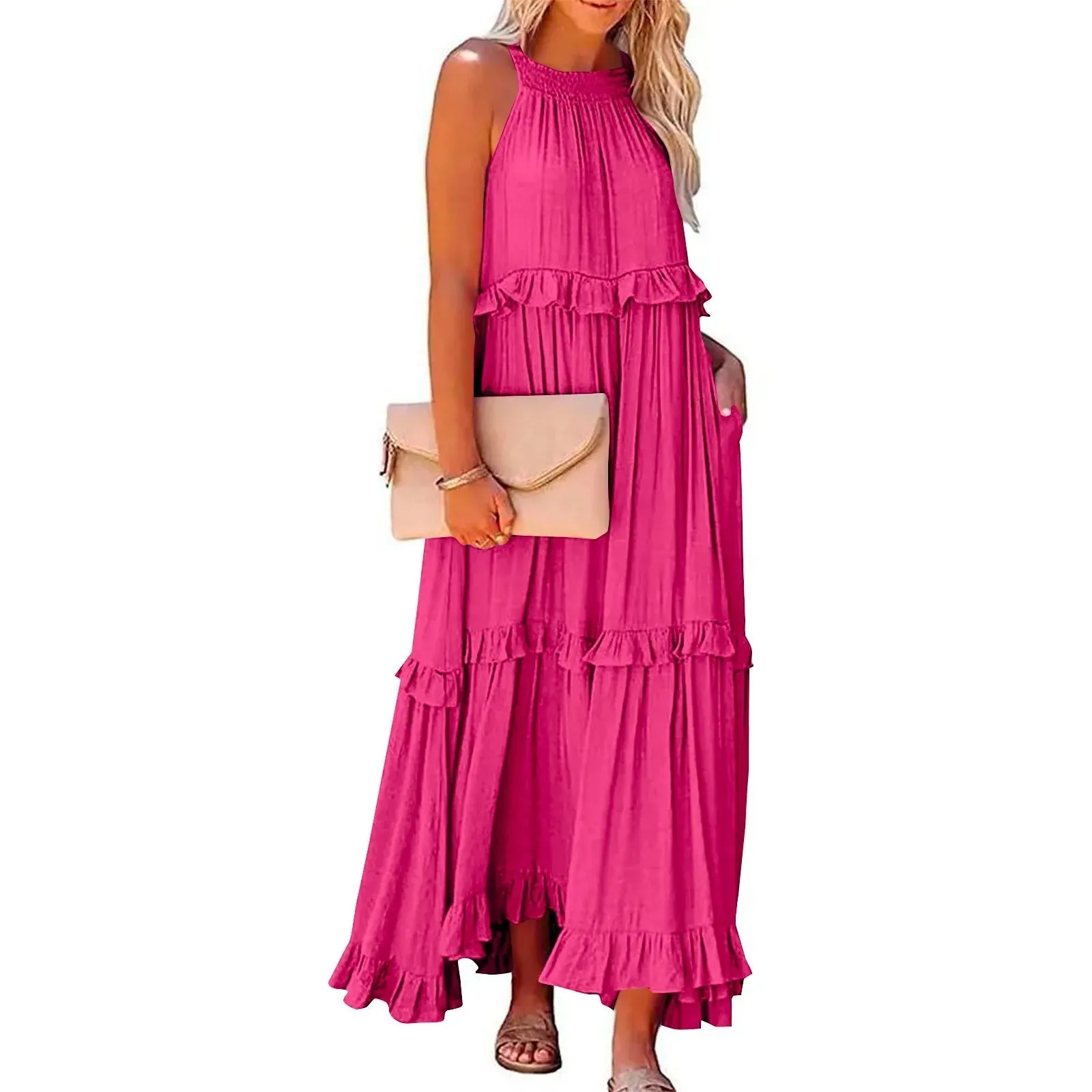 Elegant Women's Beach Dresses - Sleeveless A-Line Ankle-Length for Summer 2025