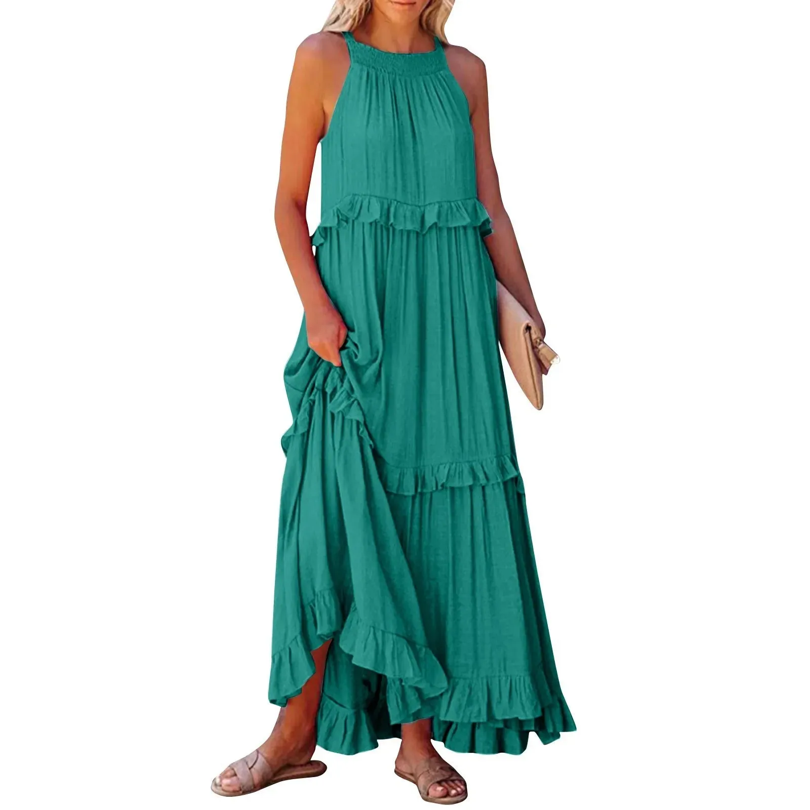 Elegant Women's Beach Dresses - Sleeveless A-Line Ankle-Length for Summer 2025