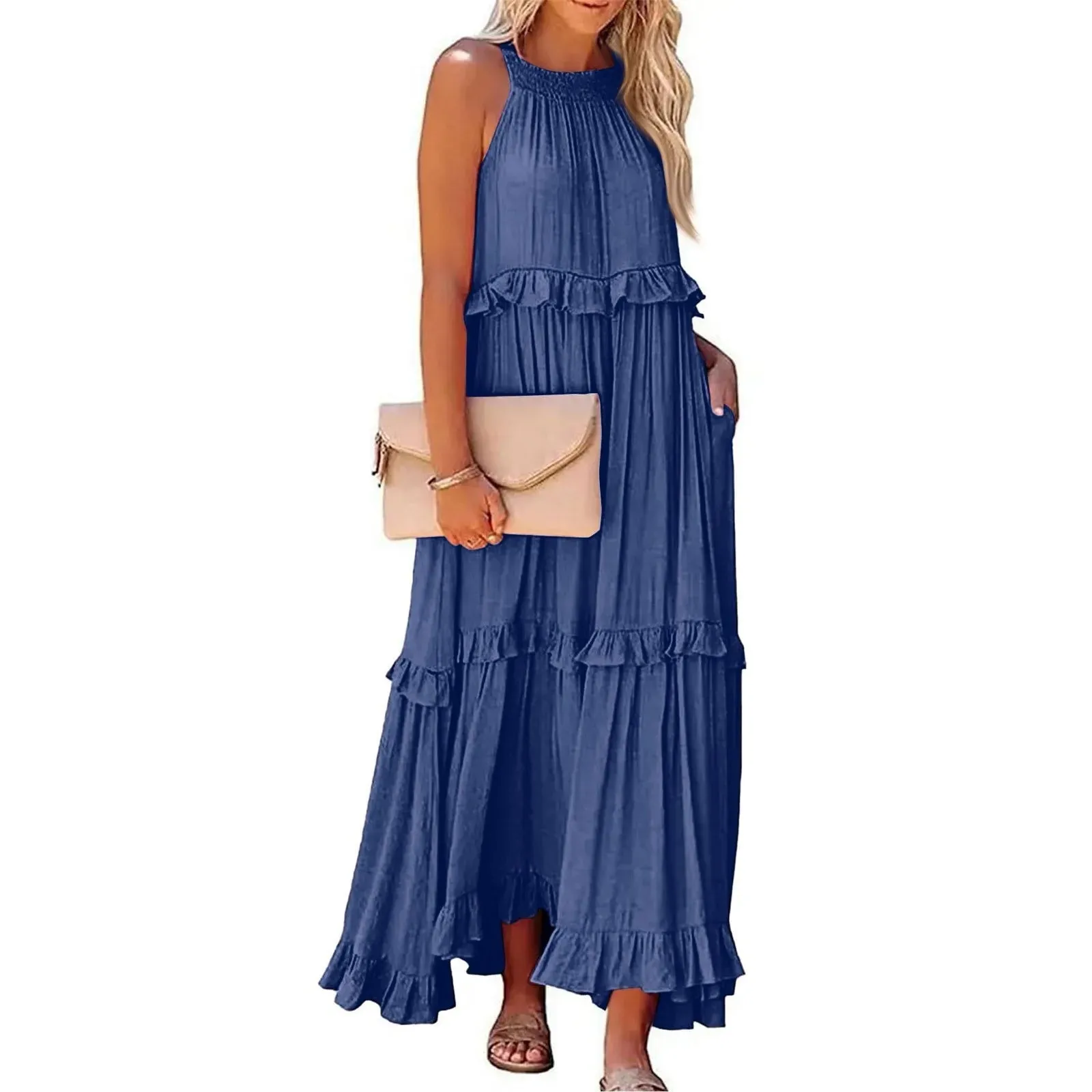 Elegant Women's Beach Dresses - Sleeveless A-Line Ankle-Length for Summer 2025