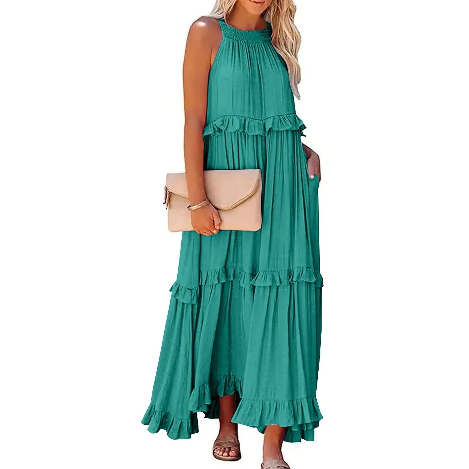Elegant Women's Beach Dresses - Sleeveless A-Line Ankle-Length for Summer 2025