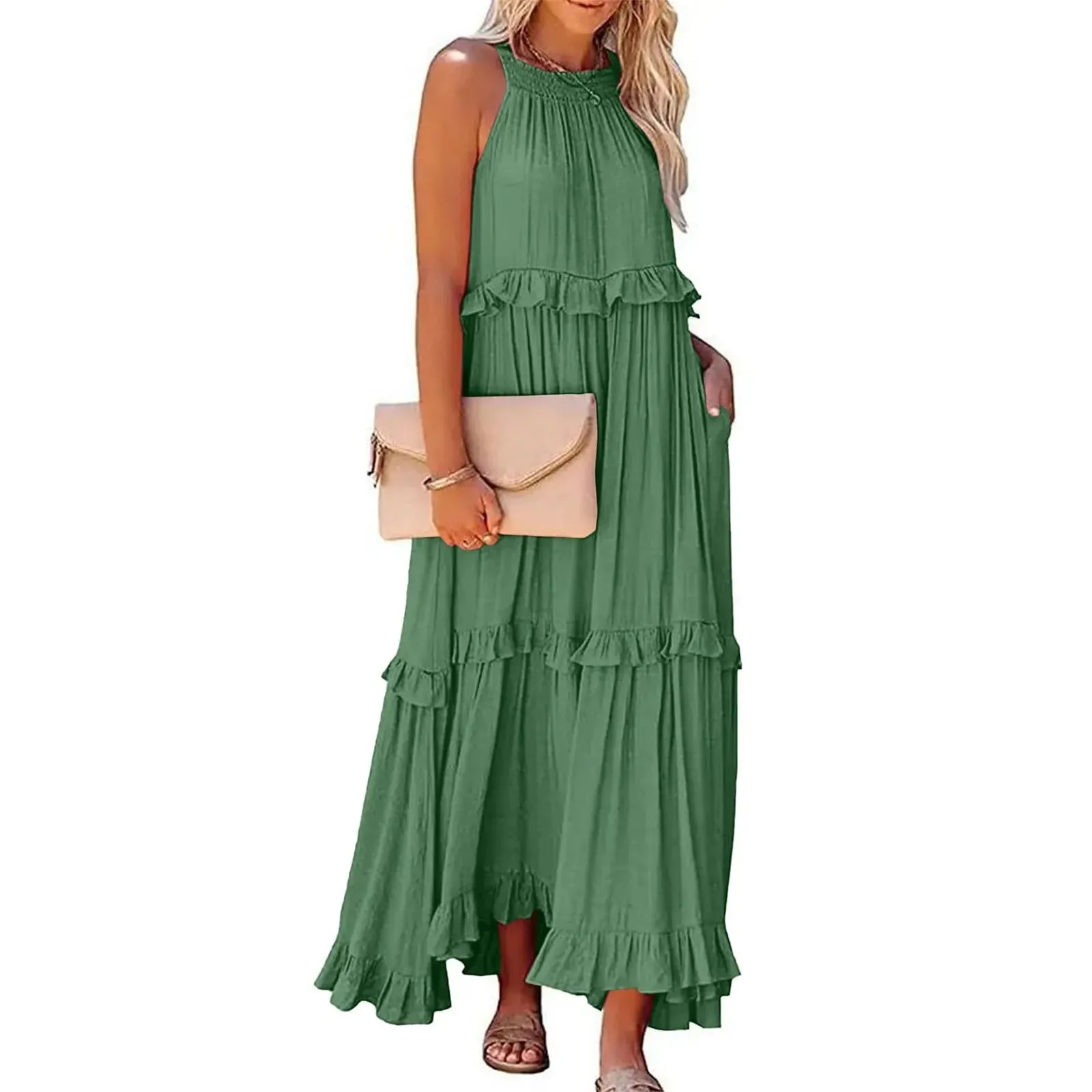 Elegant Women's Beach Dresses - Sleeveless A-Line Ankle-Length for Summer 2025