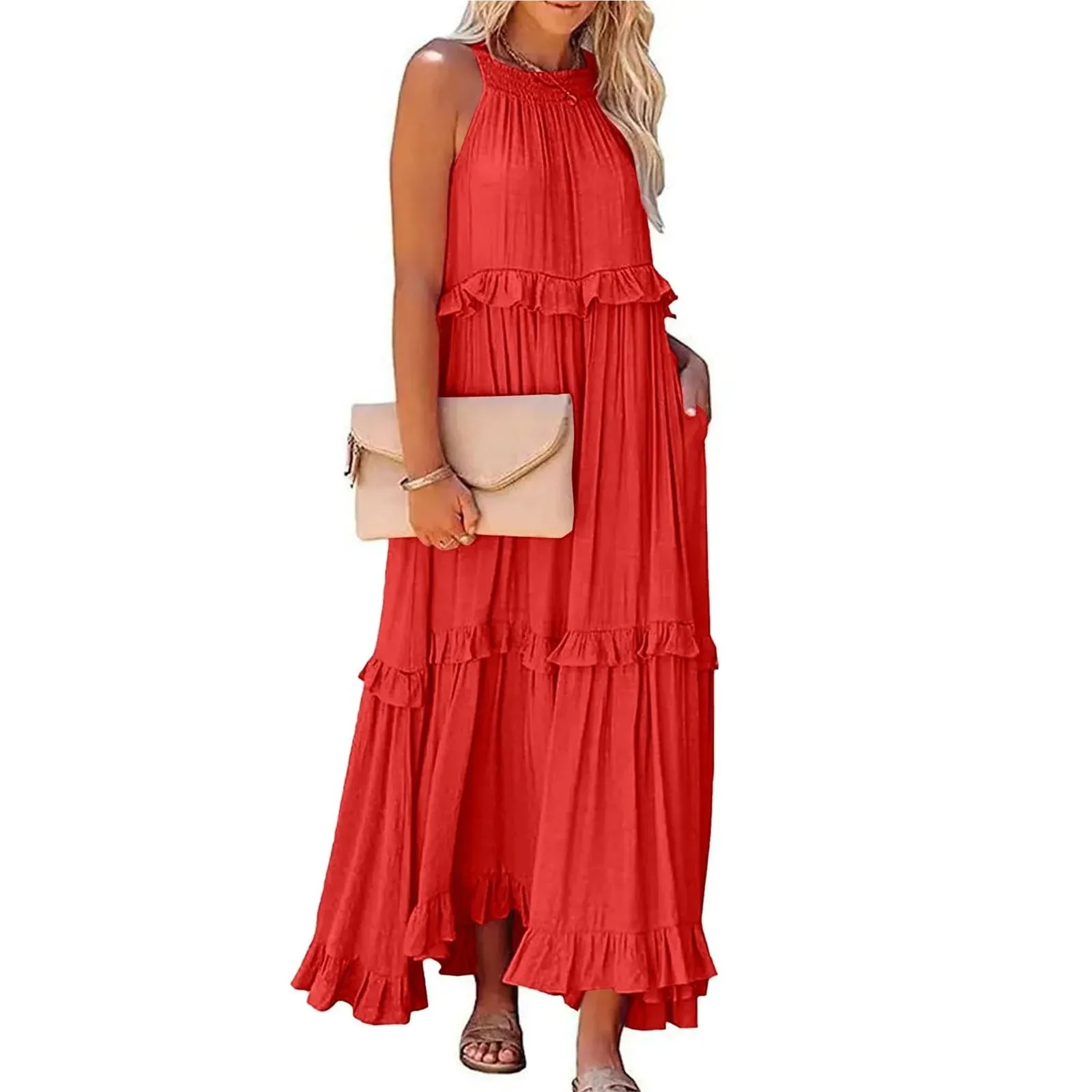 Elegant Women's Beach Dresses - Sleeveless A-Line Ankle-Length for Summer 2025