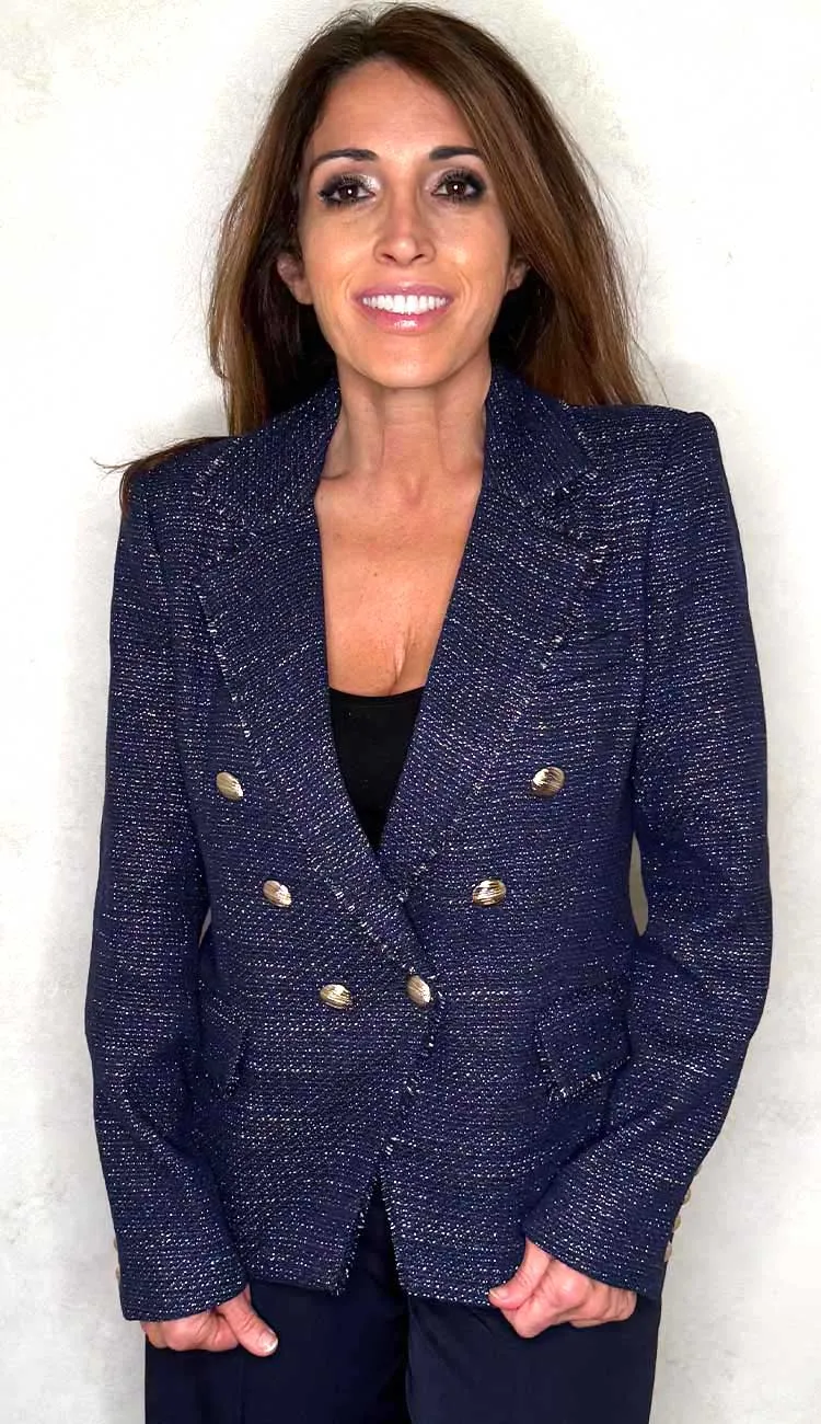 Eliza Tweed Blazer Navy Gold