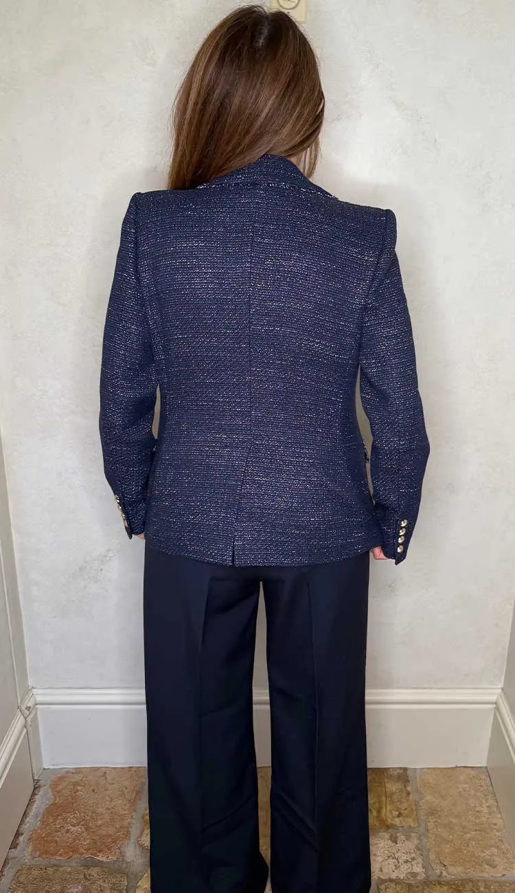 Eliza Tweed Blazer Navy Gold