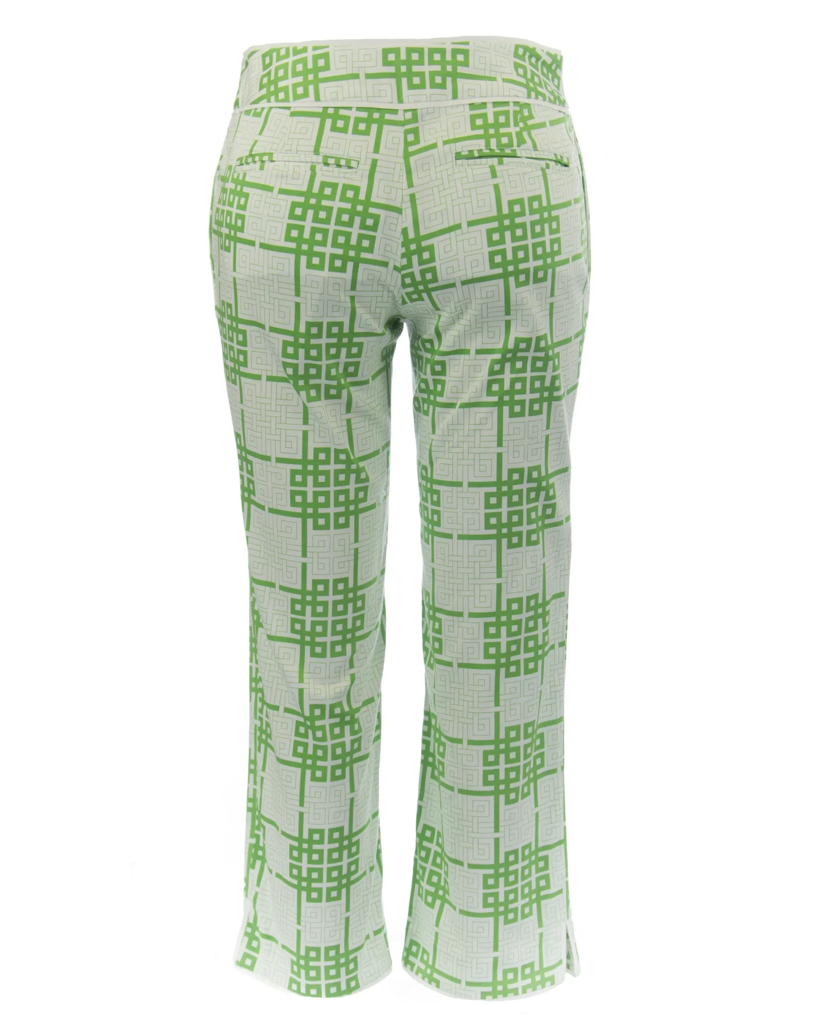 ELIZABETH MCKAY White & Lime Green Printed Dark & Stormy Capris 1012 $215 NWT