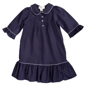 Ellie Navy Blue Pleated Dress with Bell Sleeves