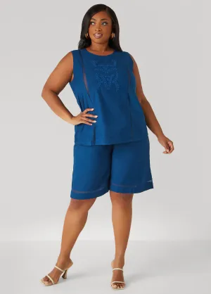 Embroidered Cotton Blend Shorts
