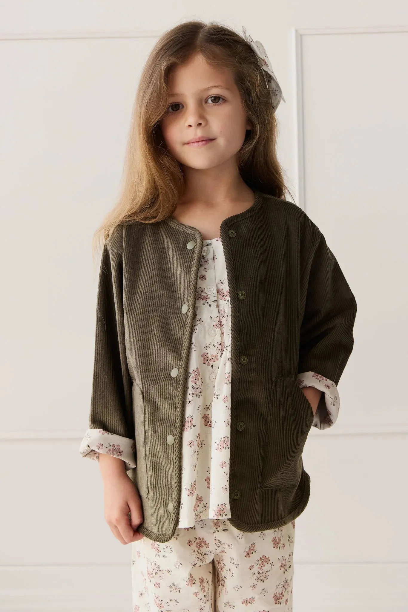 Esther Corduroy Jacket - Khaki/Selena Blush