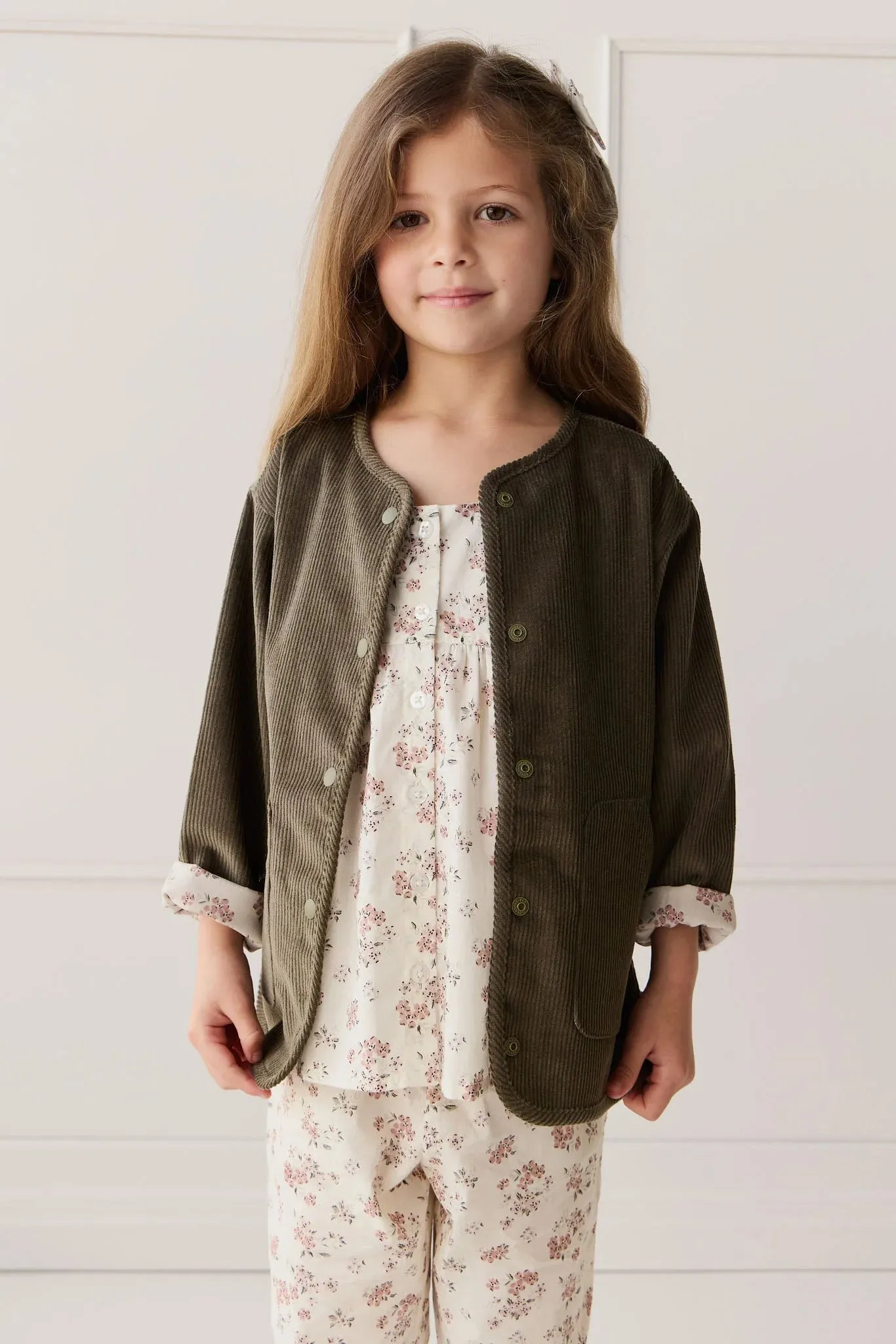 Esther Corduroy Jacket - Khaki/Selena Blush