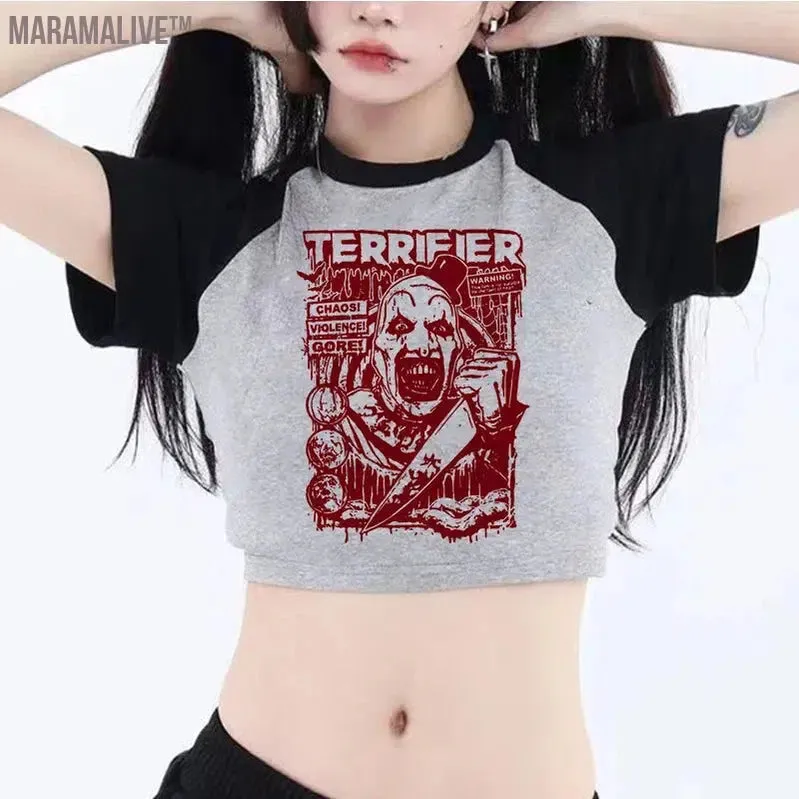 fashion graphic  vintage crop top Woman aesthetic gothic  hippie Harajuku tshirt crop top
